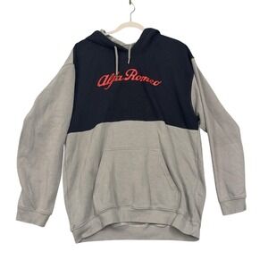 Alfa Romeo Hoodie Mens 2XL Gray Navy Pullover Fleece Logo Car Kangaroo Pocket